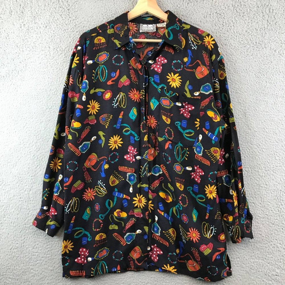 Vintage Bonjour International Womens size M Multicolor‎ Floral Art to Wear Tunic